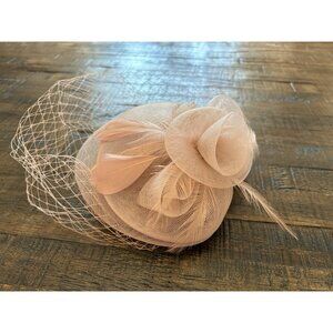 Vintage Pink Fascinator Hat Clip-On Embellished Netting Feathers Korea